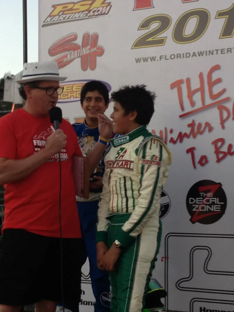 VMotorsport driver interviewed with his trophy at the Florida Winter Tour