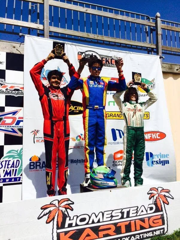 Drivers on the Homestead Karting podium in Homestead, Florida